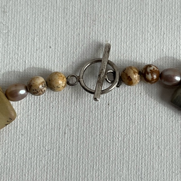 Jasper and Gold Pearl 18” Necklace and Earrings Set Sterling Silver - Picture 5 of 11